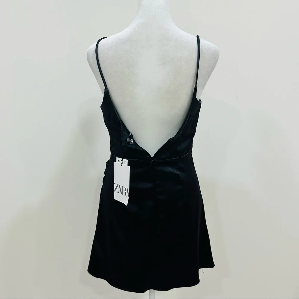 NWT Zara Satin Effect Dress Size M ‎ Black Mini Dress
